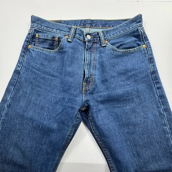 Levis 505 Regular Fit Straight Leg Jeans Mens 32x32 Dark Wash Blue Denim Grunge - Picture 3 of 12